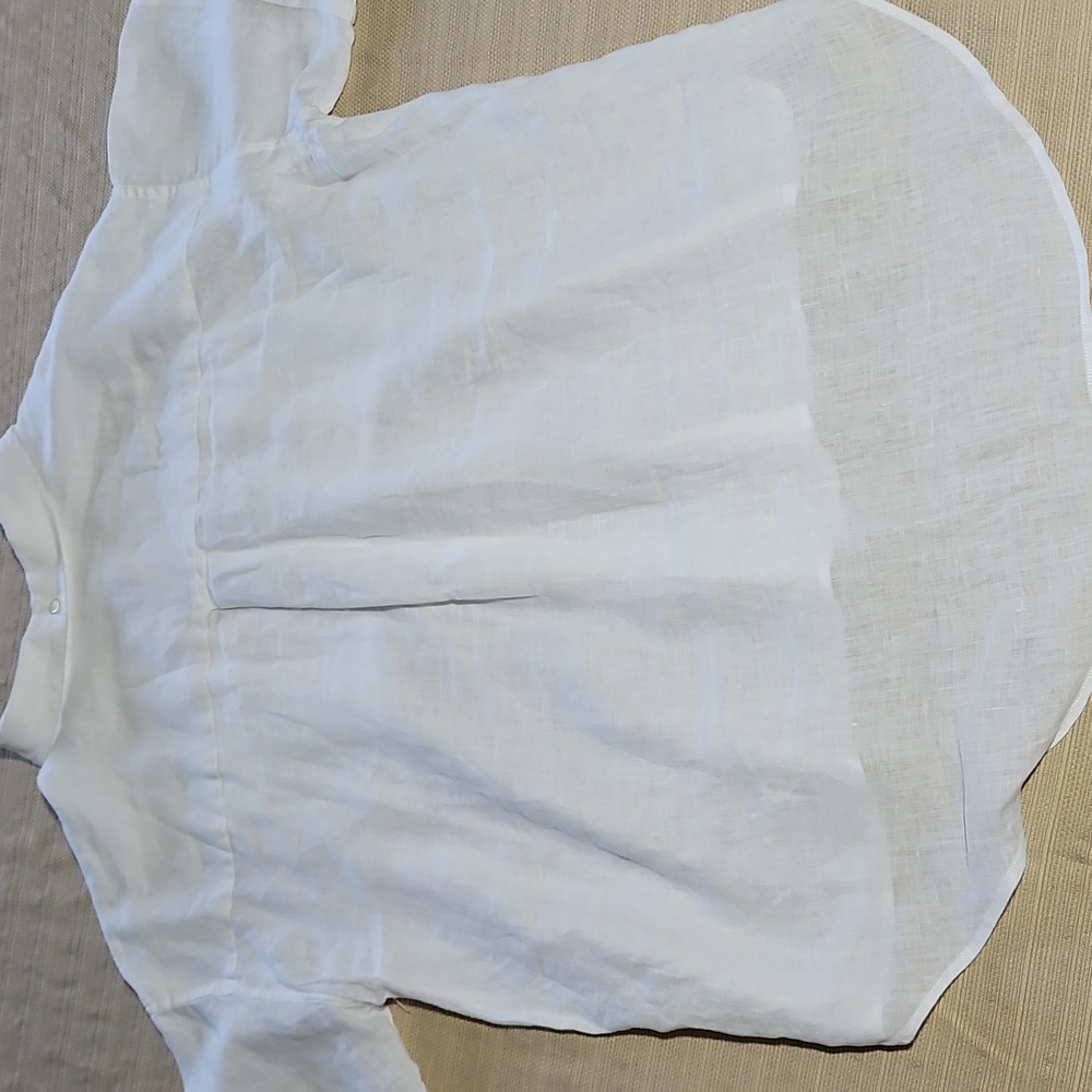 ALEX MILL Utility Shirt White  100% Linen Blouse Sz L N  Pockets Academia Preppy - Picture 5 of 5